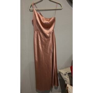 Birdy Grey Slip Dress Womens M Pink Satin Cowl Neck Maxi Bridesmaid Formal